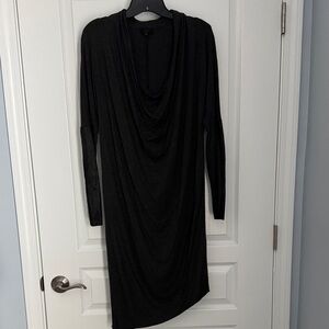 Chic Charcoal Long Sleeve Drop Cowl Neck Dress